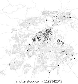 Map Of Fez, Morocco, Satellite View, Black And White Map. Street Directory And City Map. Africa