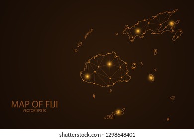 Map of Fiji - Abstract mash line and point scales on dark background. 3D mesh polygonal network connections.Vector illustration eps 10. 