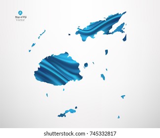 Map of Fiji with blue fabric draping background in vector.