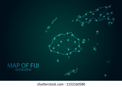 Map of Fiji - With glowing point and lines scales on The Dark Gradient Background, 3D mesh polygonal network connections. Vector illustration eps10.