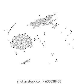 Map of Fiji from polygonal black lines and dots of vector illustration