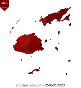Map of Fiji - Red Geometric Rumpled Triangular , Polygonal Design. Vector illustration eps 10.