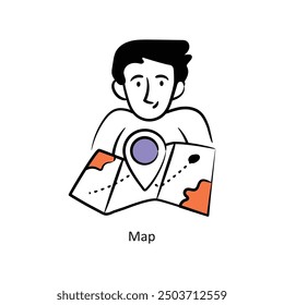 Kartengefüllte Kontur Style Design Vektor Stockgrafik. 