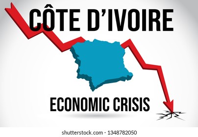 Côte d’Ivoire Map Financial Crisis Economic Collapse Market Crash Global Meltdown Vector Illustration.