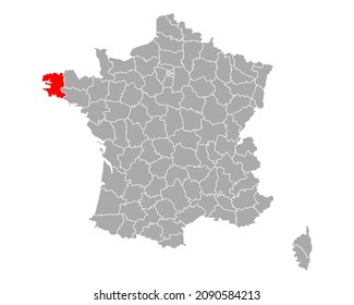 Map of Finistere in France on white