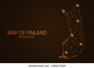 Map of Finland - Abstract mash line and point scales on dark background. 3D mesh polygonal network connections.Vector illustration eps 10. 