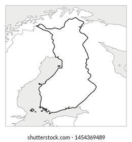 Map of Finland black thick outline highlighted with neighbor countries.