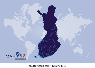 Map of Finland - Blue Geometric Rumpled Triangular , Polygonal Design For Your . Vector illustration eps 10. - Vector