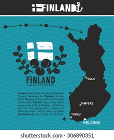 Map of Finland and emblem print. Vector illustration.