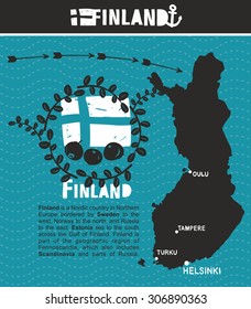 Map of Finland and emblem print. Vector illustration.