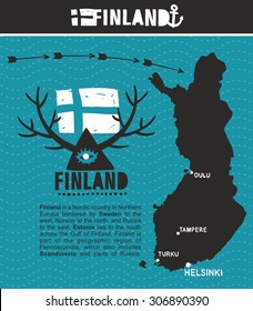 Map of Finland and emblem print. Vector illustration.
