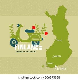 Map of Finland and emblem print. Vector illustration.