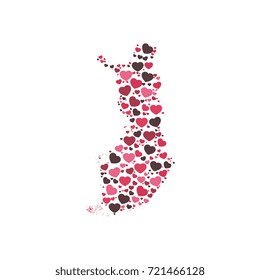map of finland filled with hearts of different sizes and colors