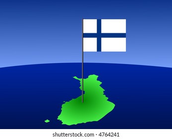 map of finland and finnish flag on pole illustration