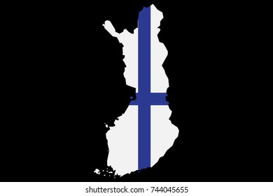 Map of finland with Flag on black background