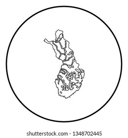 Map of Finland icon outline black color vector in circle round illustration flat style simple image