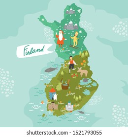 Map of Finland. Lapland. The country of Scandinavia. The European Union. Traditional food. National cuisine. National Costume. Fin in traditional dress