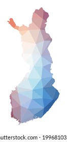 Map of Finland. Low poly illustration of the country. Geometric design with stripes. Technology, internet, network concept. Vector illustration.