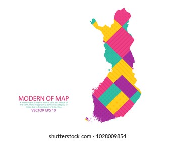 Map of Finland - Modern Geometric dots and lines background, colorful carving art - blue, yellow and violet. Vector illustration eps 10.