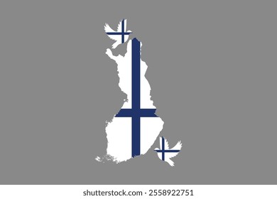 Map of Finland with the national flag of Finland, Finland flag vector graphic, Finland country flag is a symbol of freedom, vector illustration
