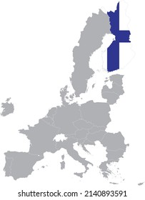 Map of Finland with national flag within the gray map of European Union countries