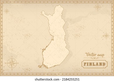 Map of Finland in the old style, brown graphics in retro fantasy style