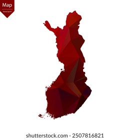Map of Finland - Red Geometric Rumpled Triangular , Polygonal Design. Vector illustration eps 10.