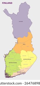 Mapa de Finlândia Regiões e divisões administrativas