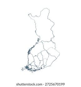 Un mapa de Finlandia con regiones delineadas en azul