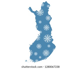 Map of Finland with snowflakes