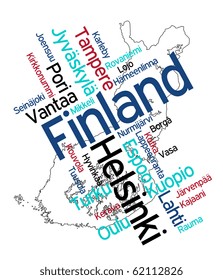 Map of Finland and text design with major cities