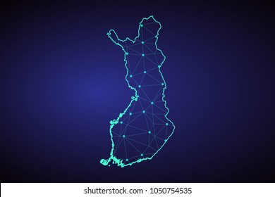 Map of Finland. Wire frame 3D mesh polygonal network line, Design sphere, dot and structure. Vector illustration eps 10.