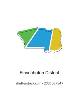 Mapa de la plantilla de diseño de vectores del distrito de Finschhafen, fronteras nacionales e importantes ilustraciones de ciudades