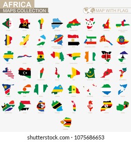 Map with flag African countries collection.