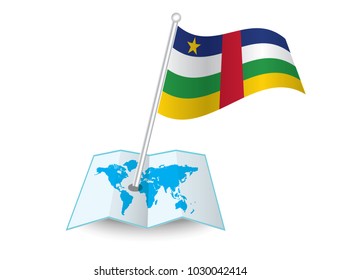 Map with flag of African Republic isolated on white. National flag for country of African Republic isolated, banner for your web site design logo, app, UI. check in. map Vector illustration, EPS10.