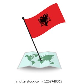 Map with flag of Albania isolated on white. check in. map vector illustration, eps10