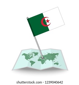 Map with flag of Algeria isolated on white.