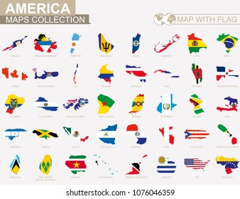 Map with flag American countries collection.