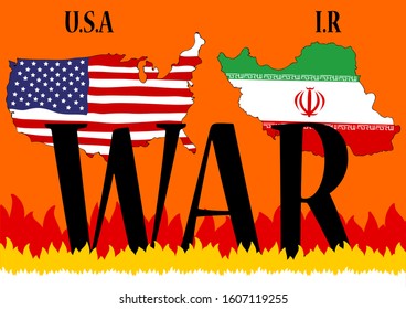 Map and flag of american and Iran.Battle of two countries, USA vs Iran. Vector illustration
