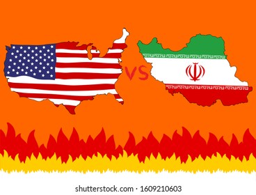 Map and flag of american and Iran.Battle of two countries, USA vs Iran. Vector illustration