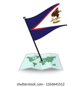 Map with flag of American Samoa isolated on white. check in. map vector illustration, eps10