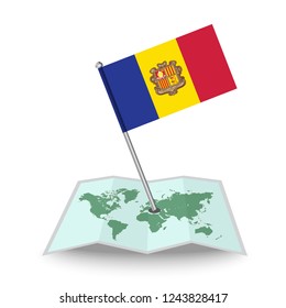 Map with flag of Andorra isolated on white. National flag for country of Andorra isolated, banner for your web site design logo, app, UI. check in. map Vector illustration, EPS10.