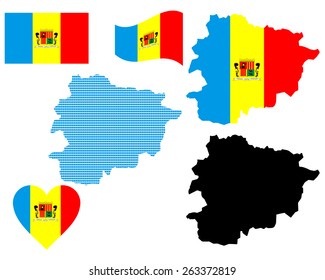 map and flag of Andorra symbol on a white background