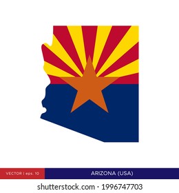 Map and Flag of Arizona (USA) Vector Illustration Design Template.