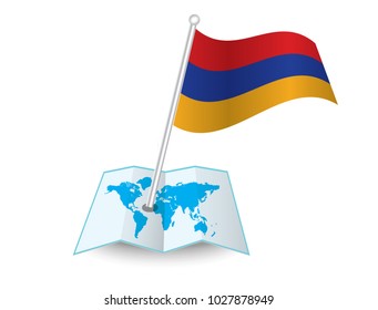 Map with flag of Armenia  isolated on white. National flag for country of Armenia isolated, banner for your web site design logo, app, UI. check in. map Vector illustration, EPS10.