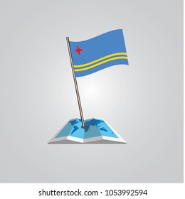 Map with flag of Aruba isolated on white. National flag for country of Aruba isolated, banner for your web site design logo, app, UI. check in. map Vector illustration, EPS10.