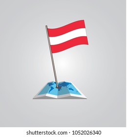 Map with flag of Austria isolated on white. National flag for country of Austria isolated, banner for your web site design logo, app, UI. check in. map Vector illustration, EPS10.