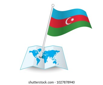 Map with flag of Azerbaijan  isolated on white. National flag for country of Azerbaijan isolated, banner for your web site design logo, app, UI. check in. map Vector illustration, EPS10.