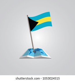 Map with flag of Bahamas isolated on white. National flag for country of Bahamas isolated, banner for your web site design logo, app, UI. check in. map Vector illustration, EPS10.