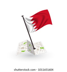 Map with flag of Bahrain isolated on white. National flag for country of Bahrain isolated, banner for your web site design logo, app, UI. check in. map Vector illustration, EPS10.